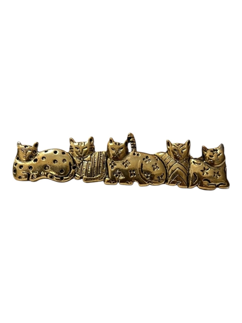 Vintage Giovanni Cats In A Row Gold Tone Brooch Pin VTG Jewelry 2.5”
